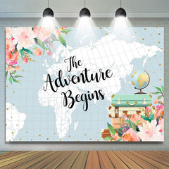 Lofaris Adventure with Flowers and Globe Baby Shower Backdrop