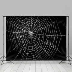 Lofaris All Black Spider Net Horrible Happy Halloween Backdrop