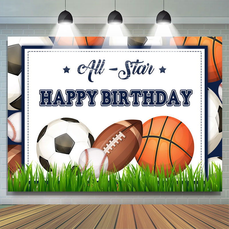 Lofaris Allstar Grass Theme Happy Birthday Backdrop For Boy