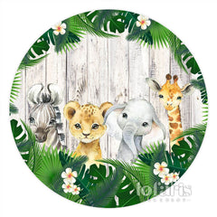 Lofaris Animal Leaves Safari Round Baby Shower Backdrop