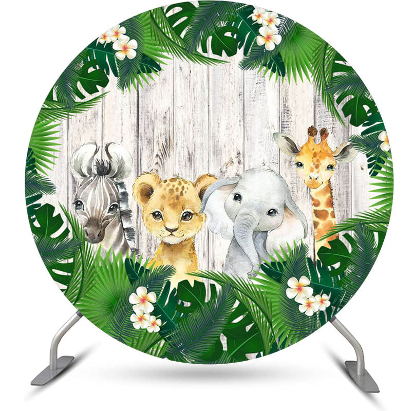 Lofaris Animal Leaves Safari Round Baby Shower Backdrop