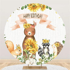 Lofaris Animals And Sunflowers Round Happy Birthday Backdrop