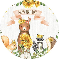 Lofaris Animals And Sunflowers Round Happy Birthday Backdrop