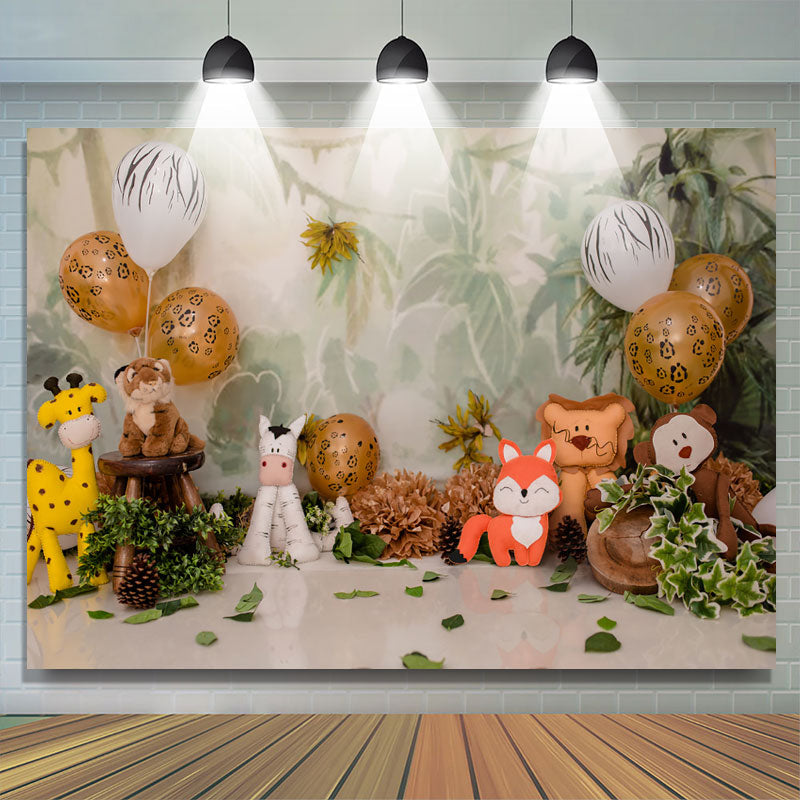 Lofaris Animals Balloon Green Leaves Backdrop for Birthday Party