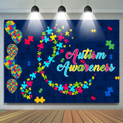 Lofaris Autism Awareness Puzzles Dark Blue Dance Party Backdrop