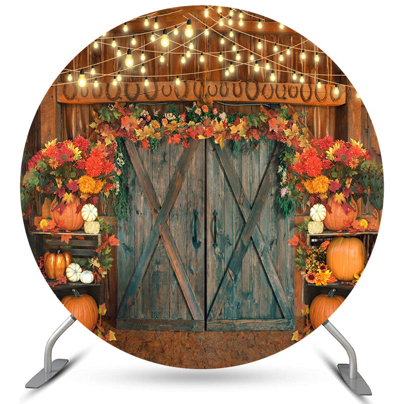 Lofaris Autumn Floral Pumpkin Thanksgiving Round Backdrop