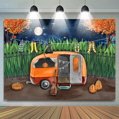 Lofaris Autumn Moon Night With Pumpkin Green Car Backdrop