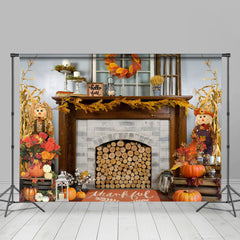 Lofaris Autumn Pumpkin With Flowers Happy Holiday Backdrop