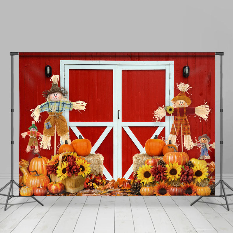 Lofaris Autumn Sunflowers Coyboy Scarecrow Pumpkin Backdrop