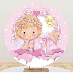 Lofaris Baby Angel Bird Star Pink Cloud Round Backdrops for Girl