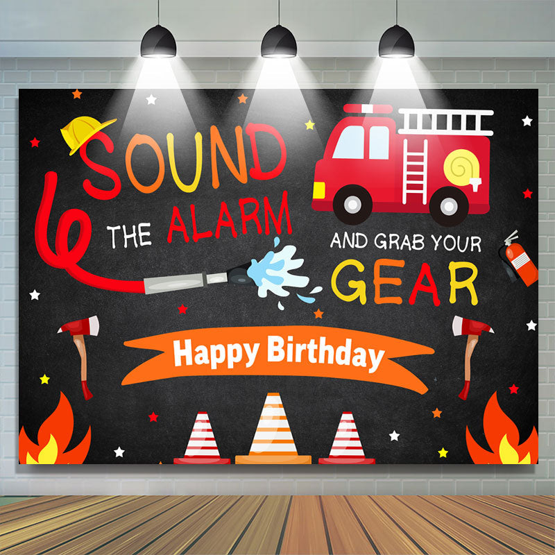 Lofaris Backdrop for Boys Firefighter Happy Birthday