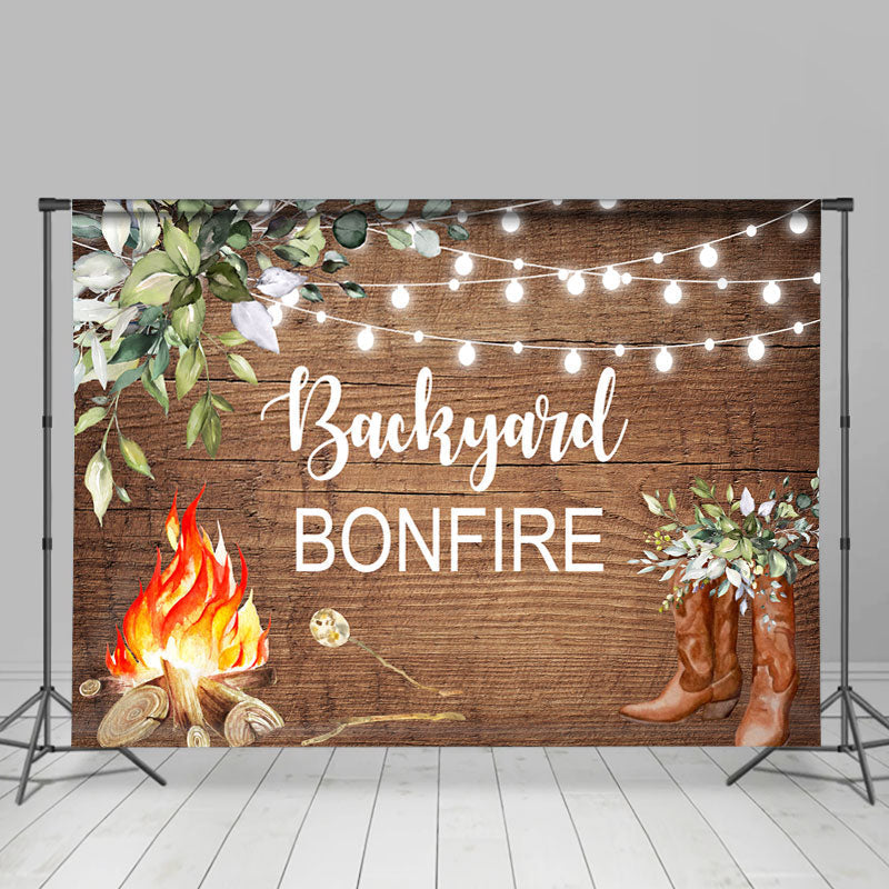 Lofaris Backyard Bonfire Wooden Leaves Housewarming Backdrop