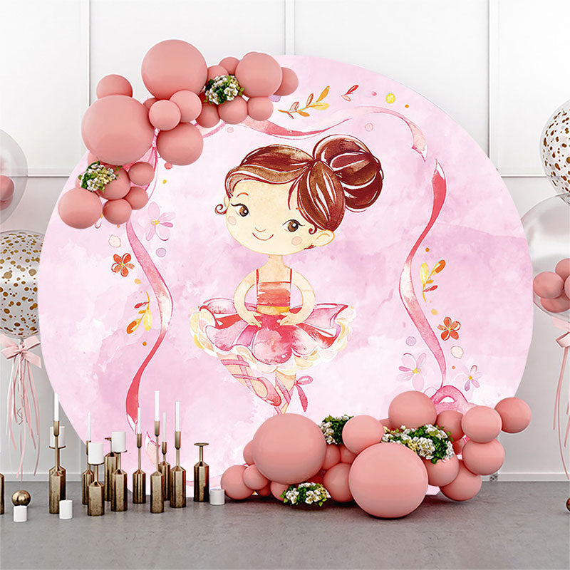 Lofaris Ballerina Floral Girls Party Round Backdrop Cover