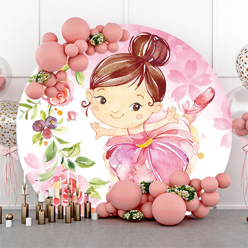 Lofaris Ballerina Girls Party Floral Round Backdrop Cover