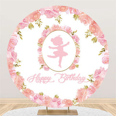 Lofaris Ballerina Pink Flower Circle Happy Birthday Backdrop