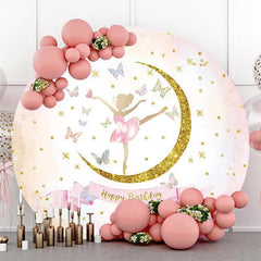 Lofaris Ballet With Butterfly Glitter Round Birthday Backdrop