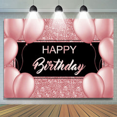 Lofaris Balloon Pink Bokeh and Black Happy Birthday Backdrop