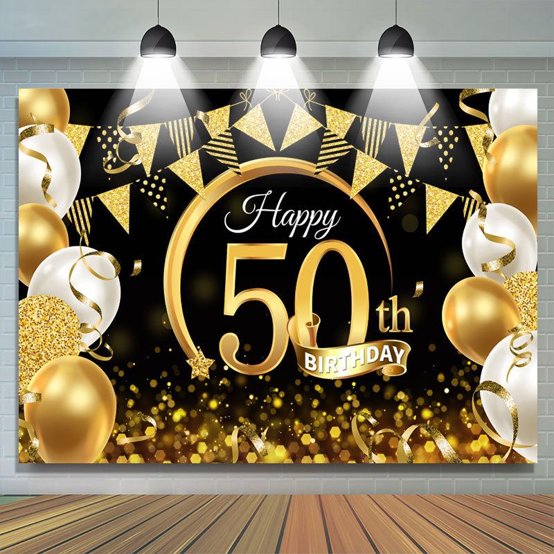 Lofaris Balloon Ribbon With Flag Happy 50Th Birthday Backdrop