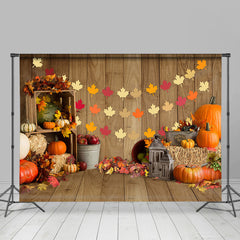 Lofaris Barn House Wood Maple Leaf Pumpkin Autumn Backdrop