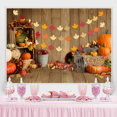 Lofaris Barn House Wood Maple Leaf Pumpkin Autumn Backdrop