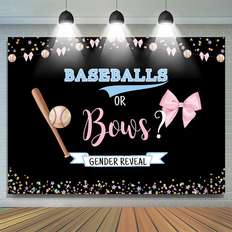 Lofaris Baseballs or Bows Blue Pink Baby Shower Backdrop