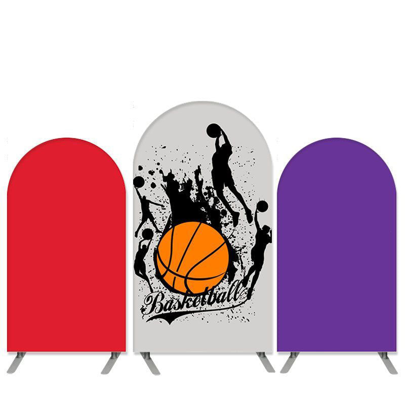 Lofaris Basketball Theme Purple Red Birthday Arch Backdrop Kit