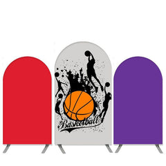 Lofaris Basketball Theme Purple Red Birthday Arch Backdrop Kit