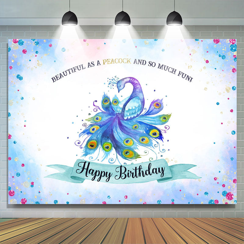 Lofaris Beautiful As A Peacock Dream Blue Birthday Backdrop