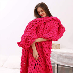 Lofaris Bedroom Decoration Thick Soft Rose Red Chunky Knit Blanket