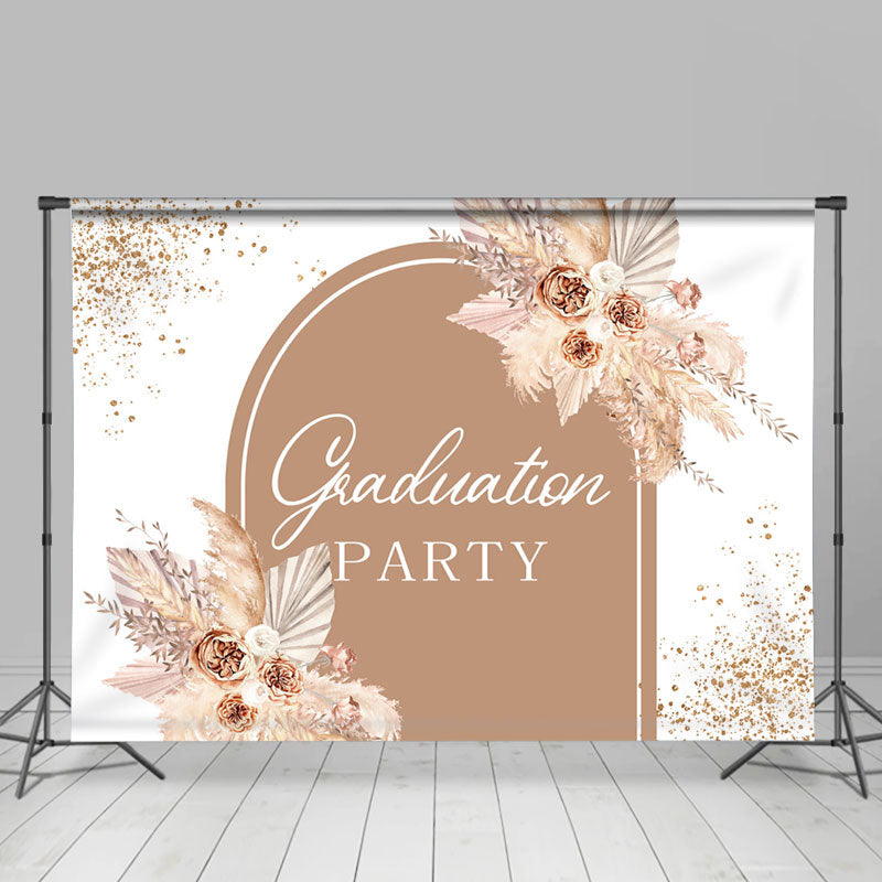 Lofaris Beige Glitter Floral White Graduation Party Backdrop