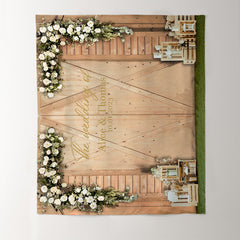 Lofaris Beige Wooden Door With White Flowers Wedding Backdrop