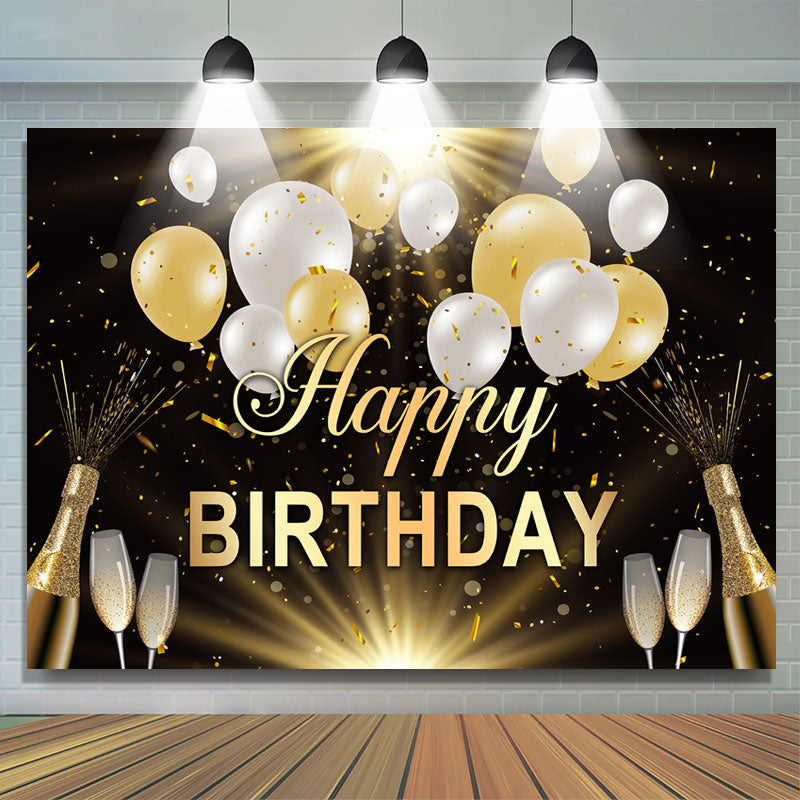 Lofaris Black And Balloons Glitter Happy Birthday Backdrop