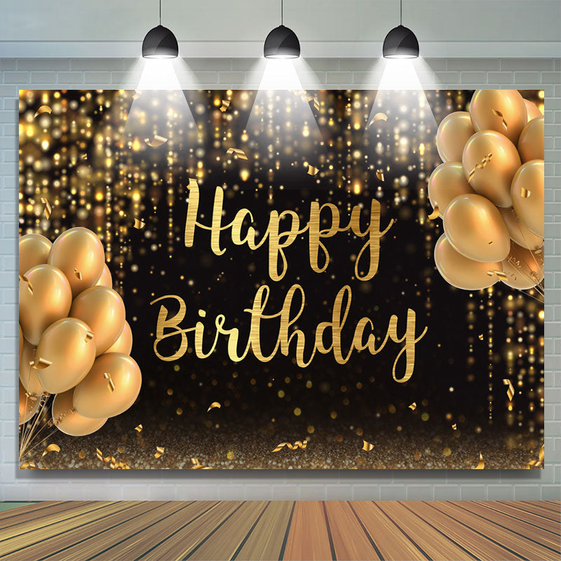 Lofaris Black And Gold Ballon Glitter Happy Birthday Backdrop