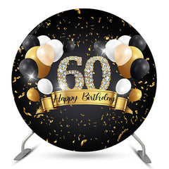 Lofaris Black And Gold Balloons Circle 60th Birthday Backdrop