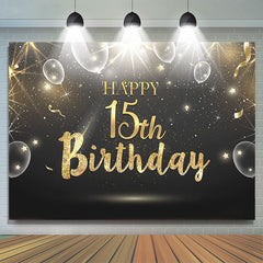 Lofaris Black And Gold Bokeh Balloons Happy 15th Birthday Backdrop