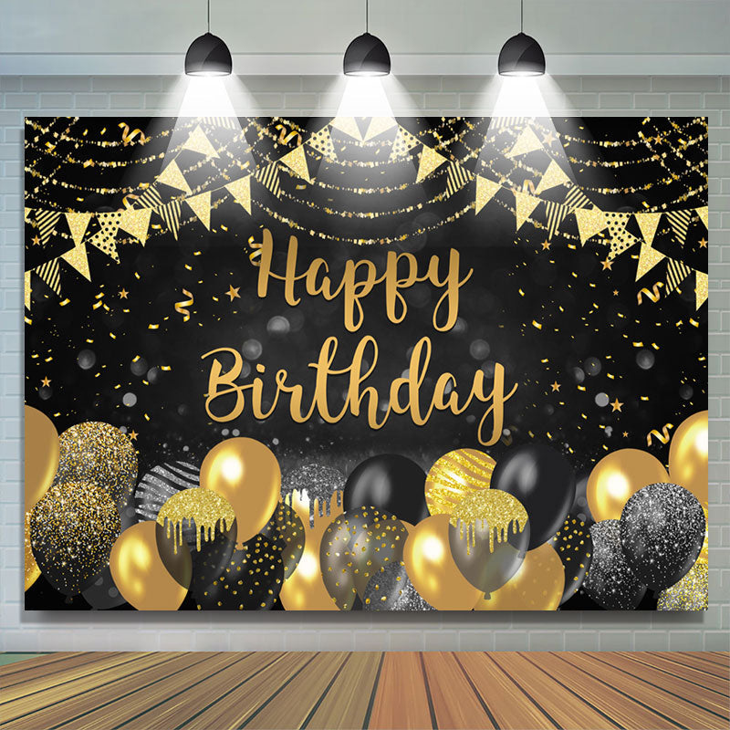 Lofaris Black And Gold Bokeh Glitter Happy Birthday Backdrop