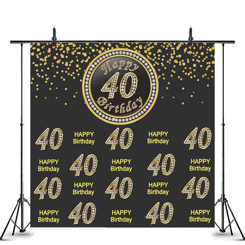 Lofaris Dark and Yellow 40th Happy Birthday Backdrop