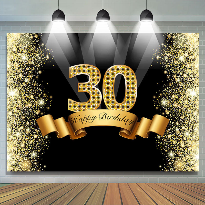 Lofaris Black and Gold Glitter Bokeh 30th Birthday Backdrop