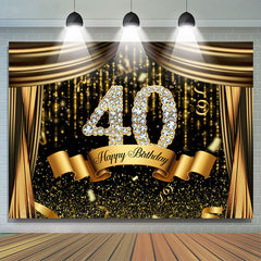 Lofaris Black And Gold Glitter Bokeh 40th Birthday Backdrop