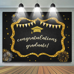 Lofaris Black And Gold Glitter Congratulation Graduate Backdrop