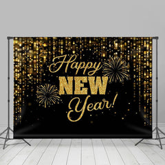 Lofaris UK Black And Gold Glitter Spark Happy New Year Backdrop