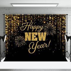 Lofaris UK Black And Gold Glitter Spark Happy New Year Backdrop