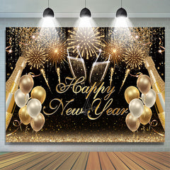 Lofaris UK Black And Gold Spark Balloon Happy New Year Backdrop