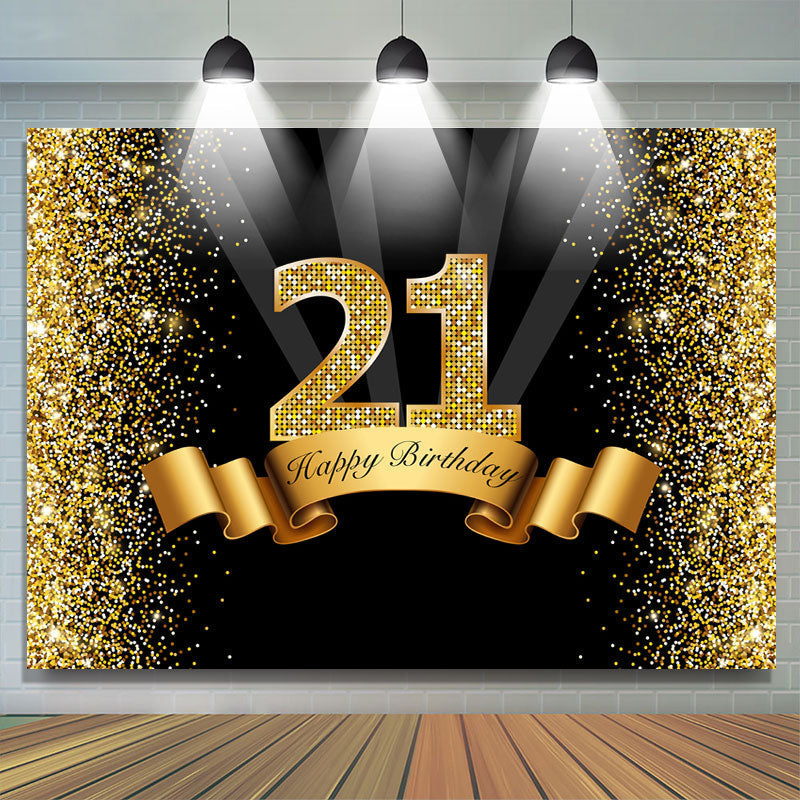 Lofaris Black and Golden Bokeh Happy 21Th Birthday Backdrop