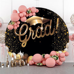 Lofaris Black And Golden Dots Happy Graduation Round Backdrop