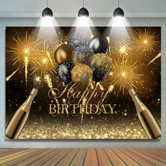 Lofaris Black And Golden Glitter Balloon Theme Birthday Backdrop