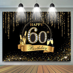 Lofaris Black And Golden Glitter Happy 60Th Birthday Backdrop