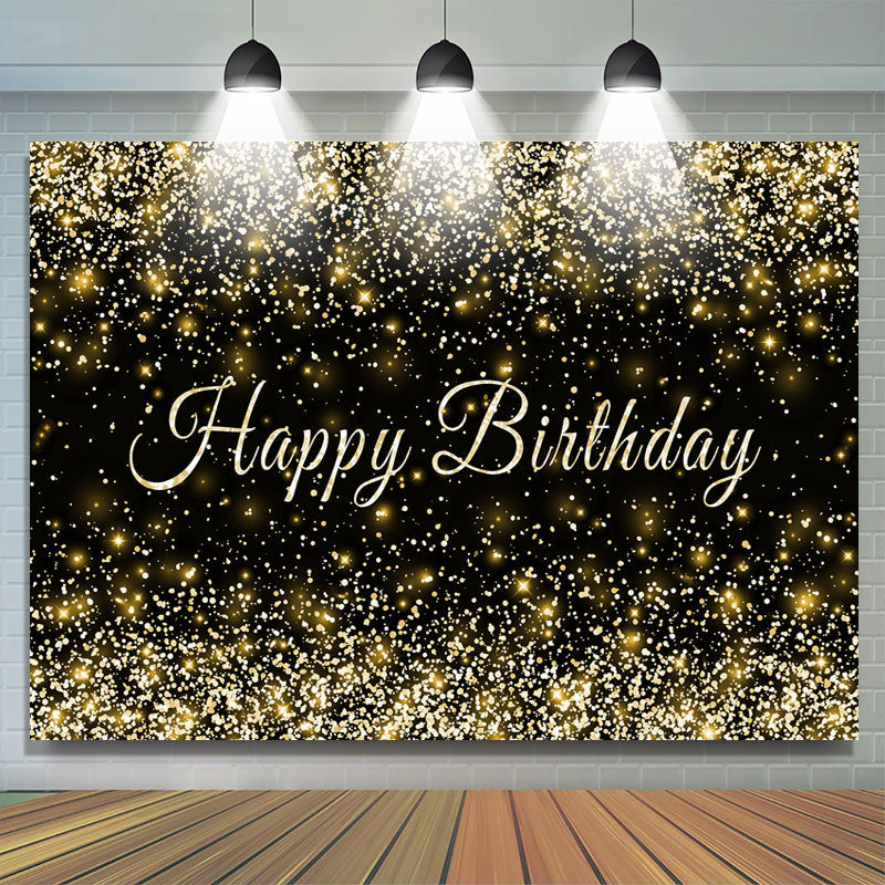 Lofaris Black and Golden Glitter Happy Birthday Party Backdrop