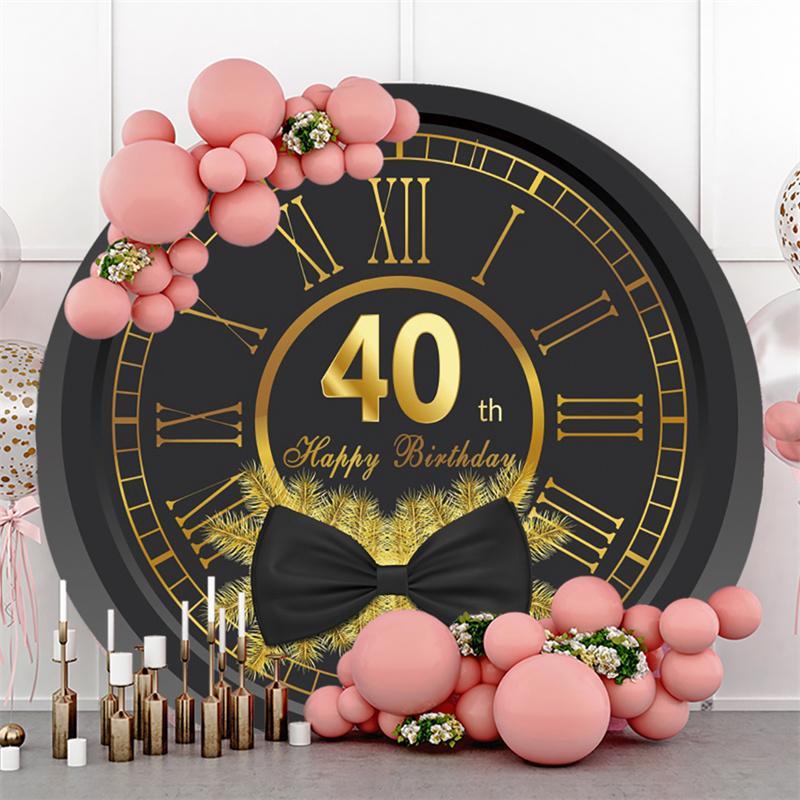 Lofaris Black And Golden Happy 40Th Birthday Circle Backdrop