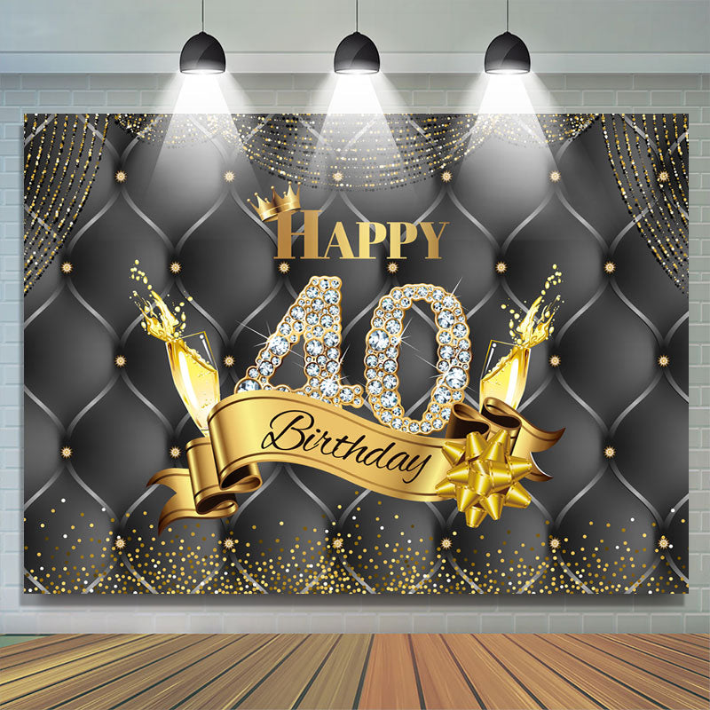 Lofaris Black And Golden Happy 40Th Birthday Dots Backdrop